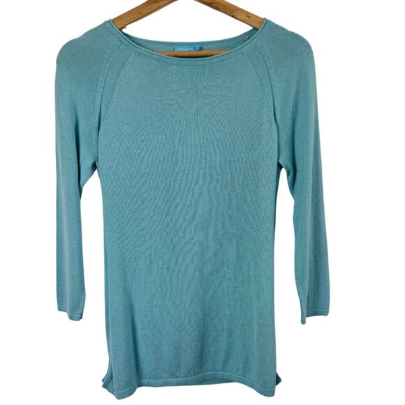 J. Mclaughlin Milbrey Crew Neck Sweater Soybean Blend Womens Small Aqua Blue - Picture 1 of 8